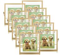 Hoteam 12 Pack Floating Frame Glass Photo Frame Collection Vintage Metal Minimal Ornate Easel Stand Photo Frames Vertical Glass Frame for Pictures Photos Desk Tabletop Display 4 x 4 Inch (Gold)