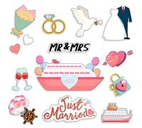 Hoteam 14 Pcs Just Married Cruise Door Magnets Wedding Refrigerator Decorations Cruise Cabin Door Sign for Stateroom Ship Car Honeymoon Anniversary Wedding Party Panel Tailgate Decor