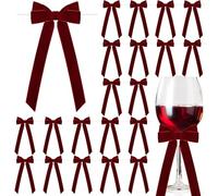 Hoteam 24 Pcs Velvet Bow Ornament for Christmas Tree Decorations, 3 x 8 Inch Xmas Twist Tie Bow for Garland Wreath Gift Wrapping Treat Bag Champagne Bottle Candlestick Craft Holiday(Burgundy Red)