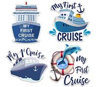 Hoteam 4 Pcs My First Cruise Door Decorations Magnetic Large My 1st Cruise Door Magnets Decor Funny Waterproof Anchor Life Preserver Ring Nautical Magnets for Carnival Cabin Stateroom Fridge Car