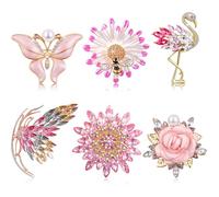 Hoteam 6 Pcs Flower and Butterfly Brooch Lapel Pins Rhinestones Flamingo Crystal Brooches Elegant Crystal Brooch Pins for Women Teacher Mother's Day Gift Wedding Bridal Dress Corsage Dress Suit