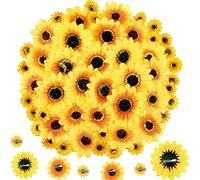 Hoteam Clip on Gefälschte Sonnenblumen, Künstliche Sonnenblumenköpfe mit Clips, Kunstseide Sonnenblume, 3 Zoll, 1.6 Zoll (50 Stück)
