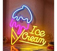 Hoteam Ice Cream Neon Sign Ice Cream Light Neon Sign LED USB Yellow Blue Pink Light up Decor for Business Store Bedroom Bar Cafe Shop Windows Decorations