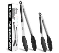 HOTEC Premium Stainless Steel Locking Kitchen Tongs with Silicon Tips, Set of 2-9" and 12"