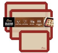 HOTEC Silicone Baking Mats 3 Pack - Thickened Non-Stick Reusable Silicone Baking Sheets for Oven - Cookie & Macaron Mats - 2 Half Sheet + 1 Quarter Sheet - BPA-Free, Dishwasher Safe