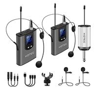Hotec Wireless System with Dual Headset Microphones/Lavalier Lapel Mics and Bodypack Transmitters and One Mini Rechargeable Receiver 1/4" Output, for Live Performances
