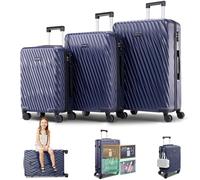 Hoteel 3 Piece Luggage Set ABS+PC Hardshell, 4-Year Limited Warranty, Spinner Wheels, 20" Suitcase with Travel Duffel and Travel Organizer, Dark Blue, 4pc (13"/20" + Duffel + Toiletry Bag), Central