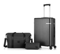 Hoteel Carry on Luggage Sets ABS PC Suitcases with Wheels Hardshell Luggage with Duffel Bag Travel Bag, Black, 3 Pieces (20/DB/TB), Travel