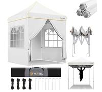 Hoteel Gazebo 2 x 2 Heavy Duty Pop-Up Folding Gazebo Tent with 4 Side Walls Waterproof Stable UPF50+ 3-Way Height Adjustable Improved Hexagonal Tubes Commercial Instant Tent White