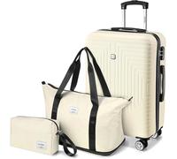 Hoteel Luggage Sets 3 Piece, ABS+PC Hard Shell Suitcases with 360° Spinner Wheels TSA Lock for Unisex Adult, Beige