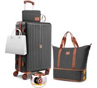 Hoteel Luggage Sets with 360° Spinner Wheels, Carry on Luggage with TSA Lock, Luitcases Hardshell ABS+PC, Suitcase Set for Travel, Business, Black, 3 piece set (20/DB/TB), 3 Piece Luggage Set With 360