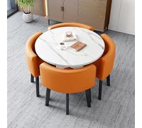 Hotel and Office Dining Set: 1 Round Business Table & 4 Chairs Compact Lobby Furniture Modern Conference Room Table Stylish Small Dining Set in Orange