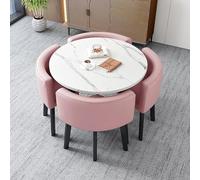 Hotel and Office Dining Set: 1 Round Pink Table & 4 Chairs Business Center Coffee Table Small Meeting Room Furniture Stylish Lobby Dining Ensemble