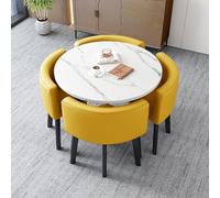 Hotel and Office Dining Set: 1 Round Table & 4 Chairs Small Business Center Table Modern Office Furniture Yellow Dining Room Ensemble