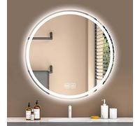 Hotel Bathroom Mirror - LED Round Wall Mirror with 3 Light Colors, HD Makeup Mirror for Bathroom, Living Room, Bedroom (60x60cm/24in)