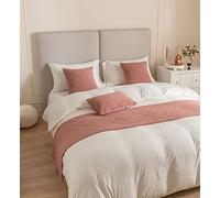 Hotel Bed Runner and 2 Pillowcase Set Scarf Solid Color Shell Pattern Bedspread Decorative Quality Soft No Fading Double-Sided Throws for Foot of Twin Queen King Size
