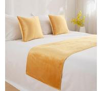Hotel Bed Runner Scarf Luxury Velvet Bedspread Modern Solid Color Beds End Decorative Strips Soft No Fading Bedding Protection for Twin Queen King Size-Yellow||Only 1 Pillowcase 45X45cm