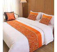 Hotel Bed Runner Scarf Modern Satin Bedspread Decorative Solid Stripe Woven Line Pattern Bedding Protection Luxury Minimalist Bed End Towel for Twin Queen King Size-Orange||50X240cm for 1.8m Bed