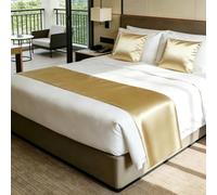 Hotel Bed Runner Scarf Simple Solid Color Satin Bedspread Decoration Bedroom Wrinkle-Resistant Bedding Protection Comfort Bed End Towel for Twin,Queen,King Size-Champagne||Only 1 Pillowcase 50X50cm