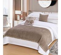 Hotel Bed Runner Scarf Solid Color Soft Chenille Bedspread Decorative Simple Dustproof Bedding Protector Easy Care Bed Tail Towel for Twin Queen King Size-Brown||Only 1 Pillowcase 50X50cm