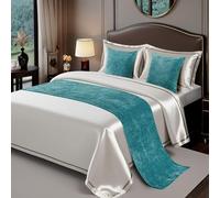 Hotel Bed Runner Scarf Velvet Quality Soft Bed Tail Towel Luxury Solid Color Bedspread Decoration Strip Modern No Fading Bedding Protection for Twin Queen King Size-Green||Only 1 Pillowcase 50X50cm