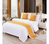 Hotel Bed Runners Scarf Luxury Solid Color Bedspread Decor Soft Wrinkle-Free Bedding Protection Bedroom No Fading Bed End Towel for Twin Queen King Size-Yellow||Only 1 Pillowcase 50X50cm