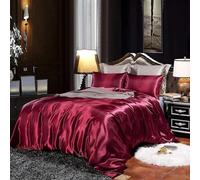 Hotel Burgundy Duvet Cover King Silk Like Satin Bedding Set Summer Reversible Quilt Comforter Cover Honeymoon Sexy Luxury Soft Lightweight Brushed Bedspread For Farmhouse Room Decor