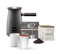 Hotel Chocolat Velvetiser - In-Home Hot Chocolate Machine - Barista-Grade Hot Chocolate Maker - Charcoal Edition - Complete Starter Kit - 2 Ceramic Podcups & 10 Single-Serve Sachets