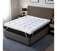 Hotel Collection Mattress Topper 10cm Super Soft Microfibre Box Stitched Mattress Enhancer With Corner Straps, Extra Deep Bounce Back Bed Protector/Topper (White, King)