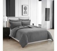 Hotel Collection's 4-Piece Stripe Duvet Set in Soft Touch Sateen Stripe With Matching Pillowcases for Unmatched Luxury in Single,Double,King And Super King Size. (Silver, Double)