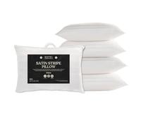 Hotel Essential Soft Touch Satin Stripe White Pillow - Pack of 4, Hypoallergenic Firm Support, Microfibre Pillows for Side Sleepers, Filled with Bouncy Hollowfibre, Big Pillows for Bed
