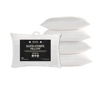 Hotel Essential Soft Touch Satin Stripe White Pillow - Pack of 4, Hypoallergenic Medium Support, Microfibre Pillows for Side Sleepers, Filled with Bouncy Hollowfibre, Big Pillows for Bed
