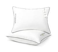 Hotel Grand Bed Pillows Queen Size Set of 2, Medium Soft Down Alternative Sleeping Pillows for Side Back Sleepers, 400 Thread Count Breathable Cotton Cover, 20x28 Inches, White