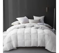 Hotel Grand Luxury White Goose Feather Down Fiber Comforter King Size, 100% Cotton All Season Duvet Insert King, Fluffy Medium Warmth Bedding Comforter with 8 Corner Loops, White 106x90 Inch