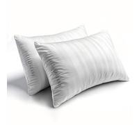 Hotel Grand Softy-Around Feather Down Pillows Standard Size Set of 2 Packs White Strip 100% Cotton Fabric Bed Pillows for All Position Sleepers,26"x20"/2 Packs