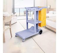 Hotel Housekeeping Cart, Janitorial Supply Cart, Easy-Move Casters, 3-Shelf Cleaning Trolley with Wheels, for Commercial Use in Hotels, Schools, Restaurants,Grey