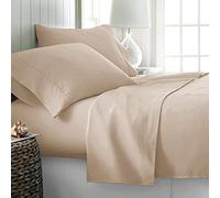 Hotel Luxury Soft Bed Sheet Sets, Cooling 4 Piece Microfiber Twin Sheet Sets, Comfy 1800 High Thread Count Sheets, Flat Sheet Cover, Bed Sheets Fits Mattress 18'' Pocket, Wrinkle Fade Free-Beige