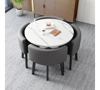 Hotel & Office Dining Set: 1 Round Table & 4 Chairs Small Business Center Table Dark Gray Conference Furniture for Lobby & Office Use
