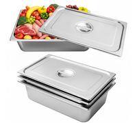 Hotel Pans Deep Steam Table Full Size Pan Set, Steam Table Pans with Lids, Stainless Steel Commercial Food Storage Containers Stackable Metal Steamer Pan (6" Deep 4 Pack, 1/1 Size)