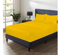 Hotel Quality AUSA Luxurious, Comfy & Soft Combed Cotton Fitted Sheet Extra Deep 12-inch (30cm) with Strong Elastic to Fit Perfectly Around Your Mattress (Mustard, Small Double 4ft)
