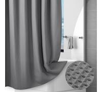Hotel-Quality Grey Waffle Shower Curtain, Water Repellent Bath Curtain Prevents Water Escaping, 256GSM Thick Heavy Duty Fabric Texture Wet Room Shower Curtains, Weighted Hem, Washable, 183x183cm
