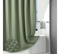 Hotel-Quality Sage Green Waffle Shower Curtain, Water Repellent Bath Curtain Prevents Water Escaping, 256GSM Thick Heavy Duty Fabric Texture Wet Room Shower Curtains, Weighted Hem, Washable, 183x214cm