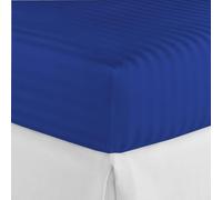 Hotel Quality White Satin Stripe Fitted Sheet - 30 cm Depth Extra Deep Pockets Skirt, Breathable Bed Sheet Bedlinen Easy Care (Blue, Double)