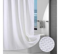 Hotel-Quality White Waffle Shower Curtain, Water Repellent Bath Curtain Prevents Water Escaping, 256GSM Thick Heavy Duty Fabric Texture Wet Room Shower Curtains, Weighted Hem, Washable, 183x183cm
