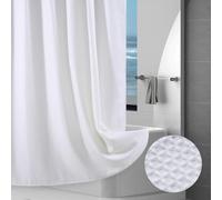Hotel-Quality White Waffle Shower Curtain, Water Repellent Bath Curtain Prevents Water Escaping, 256GSM Thick Heavy Duty Fabric Texture Wet Room Shower Curtains, Weighted Hem, Washable, 183x214cm
