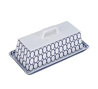 Hotel Restaurant Lid Household Ceramic Tableware Butter Box with Lid Ceramic Tray Rectangular Creative Cheese Dish Butter Container Set Simple Ring Farmhouse Kitchen ,A-One Size