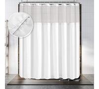 Hotel Style Shower Curtain with Snap-in Fabric Liner, 180" x 70" for Clawfoot Tub, Wrap Around & Mesh Window Top - Honeycomb Waffle Weave Cotton Blend Fabric, Washable, White, 180x70 Inches