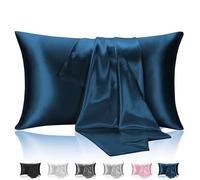 Hotella 2 Pack Standard Silk Satin Cooling Pillowcases for Hair and Skin, Luxury Microfiber Pillow Cases, Ultra Soft Bed Pillow Covers with Envelope Closure, Machine Washable, 20x26 in, Dark Blue