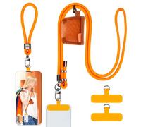 HOTEMIA Phone Lanyard and Wrist Straps, Adjustable Cell Phone Lanyard Crossbody with Detachable Wallet, 8mm Thick iPhone Lanyard for Around the Neck (Orange+Wallet)