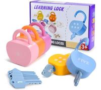 HOTENEAIRE Lock and Key Toys for Toddlers, 5 Locks, Keys & 10 Cards - Learn Numbers, Colors & Motor Skills STEM Toy,Cause and Effect Toys for Toddlers 3+, Montessori Early Development & Activity Toys